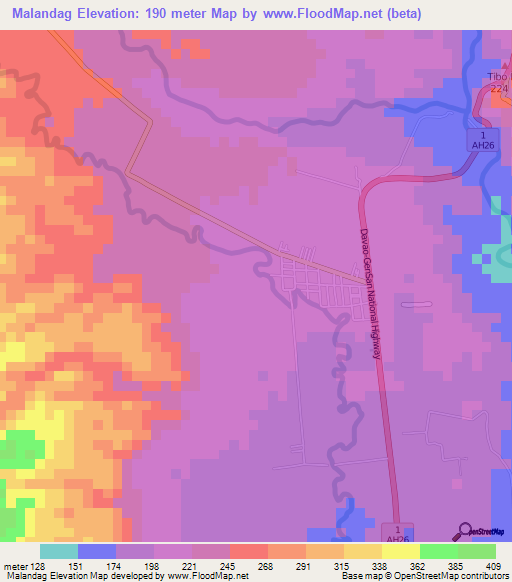 Malandag,Philippines Elevation Map