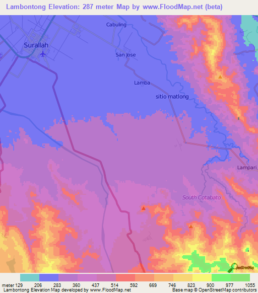 Lambontong,Philippines Elevation Map
