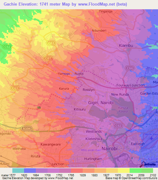 Gachie,Kenya Elevation Map