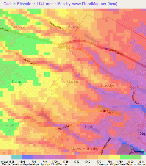 Gachie,Kenya Elevation Map
