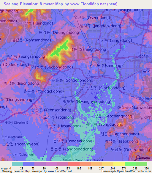 Saejang,South Korea Elevation Map