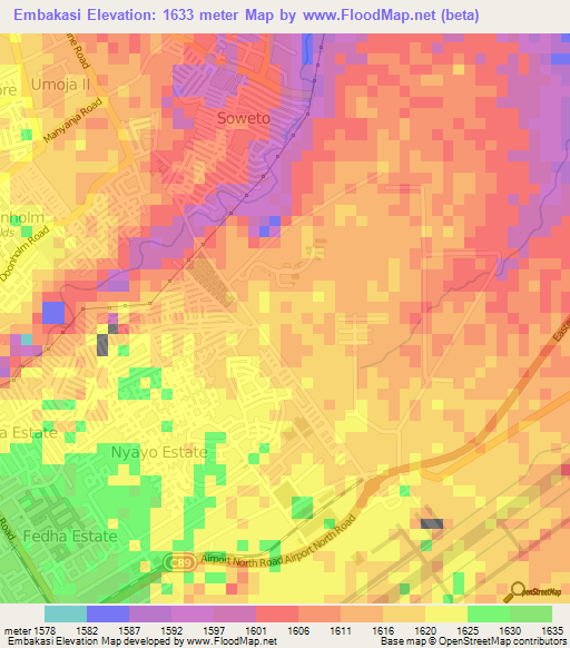 Embakasi,Kenya Elevation Map