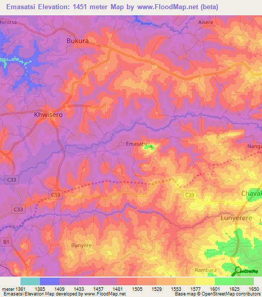 Emasatsi,Kenya Elevation Map