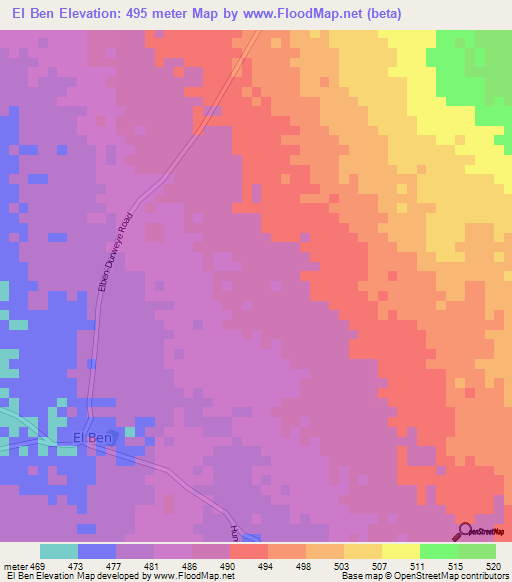 El Ben,Kenya Elevation Map