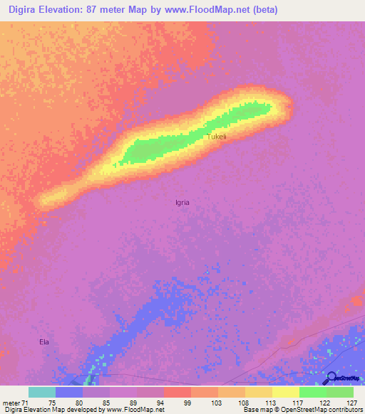 Digira,Kenya Elevation Map