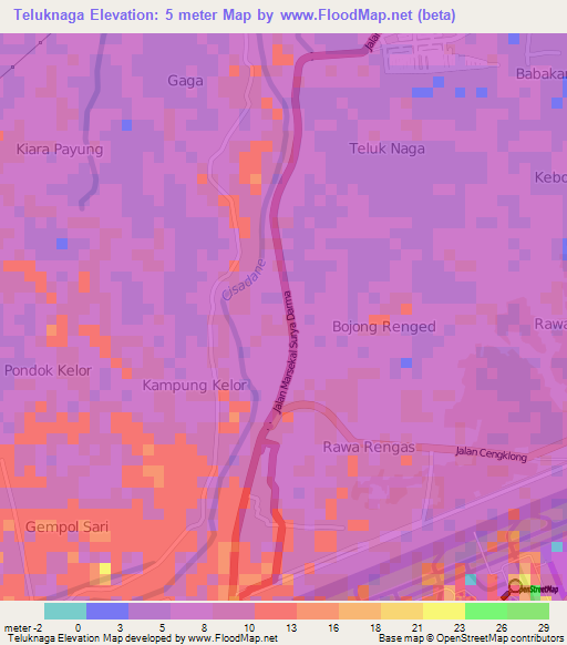 Teluknaga,Indonesia Elevation Map