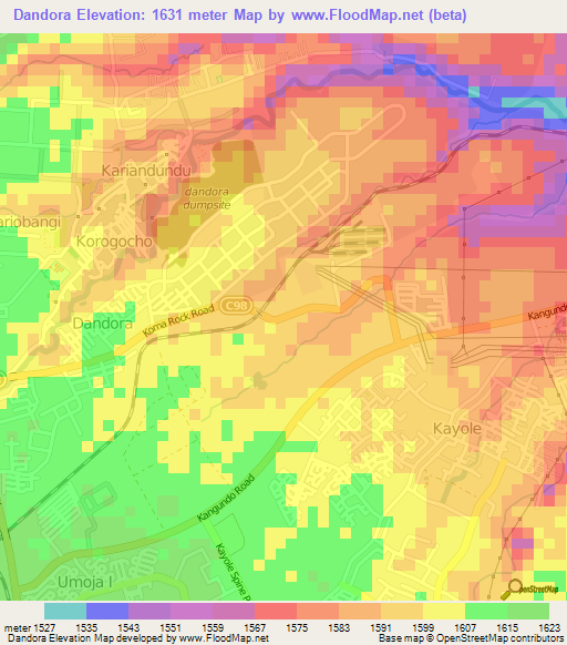 Dandora,Kenya Elevation Map