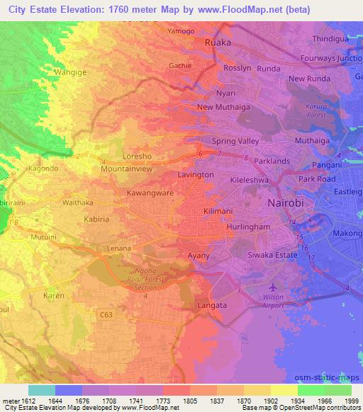 City Estate,Kenya Elevation Map