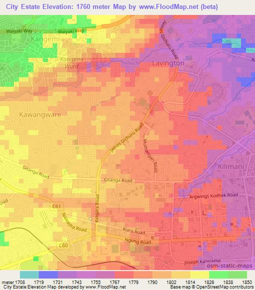 City Estate,Kenya Elevation Map