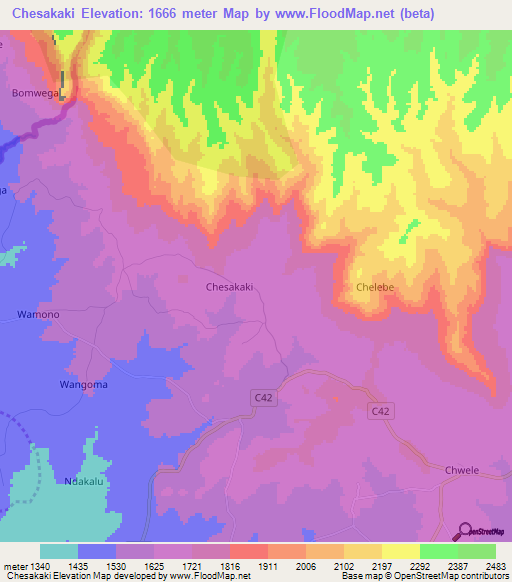 Chesakaki,Kenya Elevation Map