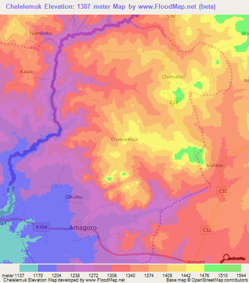 Chelelemuk,Kenya Elevation Map