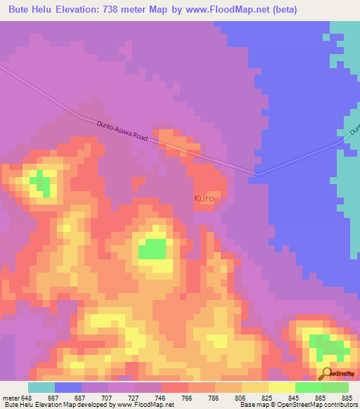 Bute Helu,Kenya Elevation Map