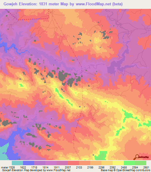 Gowjeh,Iran Elevation Map