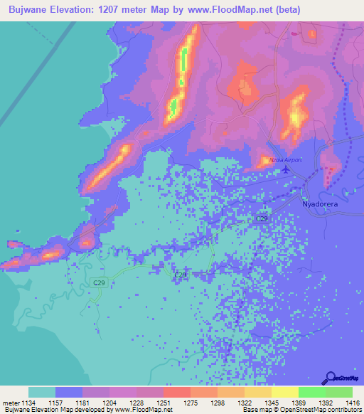 Bujwane,Kenya Elevation Map