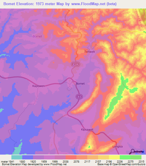 Bomet,Kenya Elevation Map