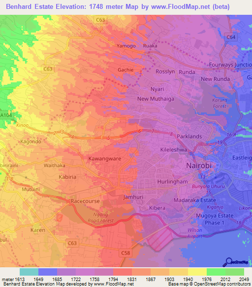 Benhard Estate,Kenya Elevation Map