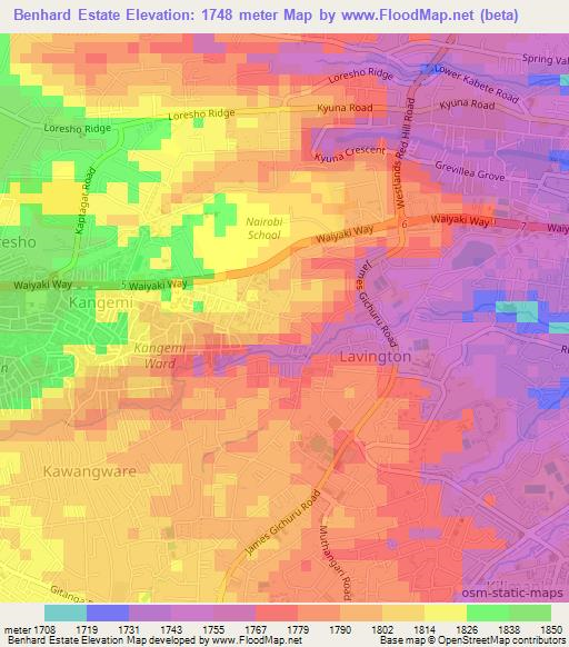 Benhard Estate,Kenya Elevation Map