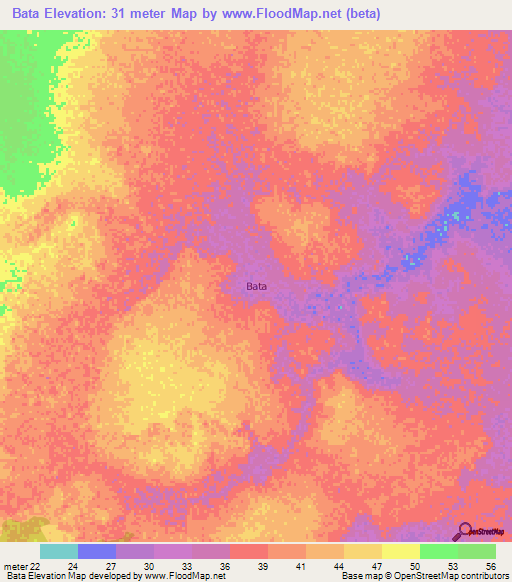 Bata,Kenya Elevation Map