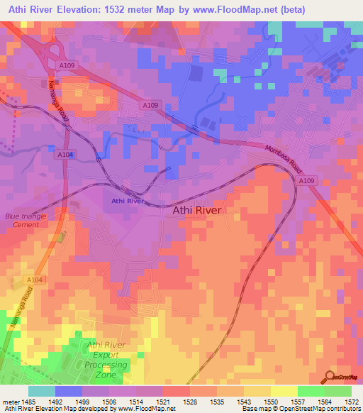 Athi River,Kenya Elevation Map