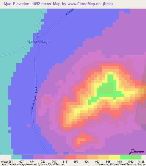 Ajao,Kenya Elevation Map