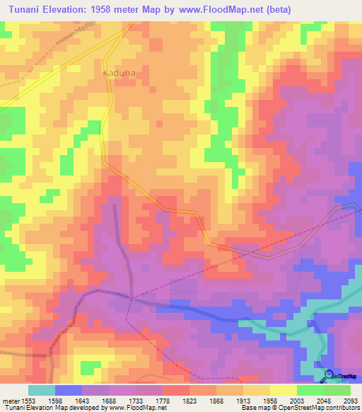 Tunani,Rwanda Elevation Map