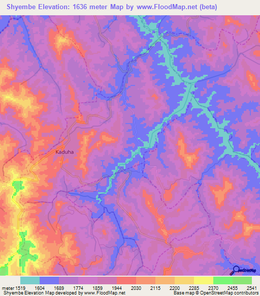 Shyembe,Rwanda Elevation Map