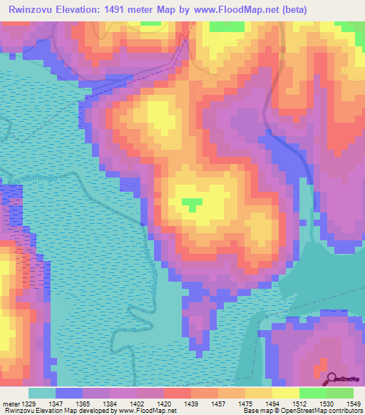 Rwinzovu,Rwanda Elevation Map