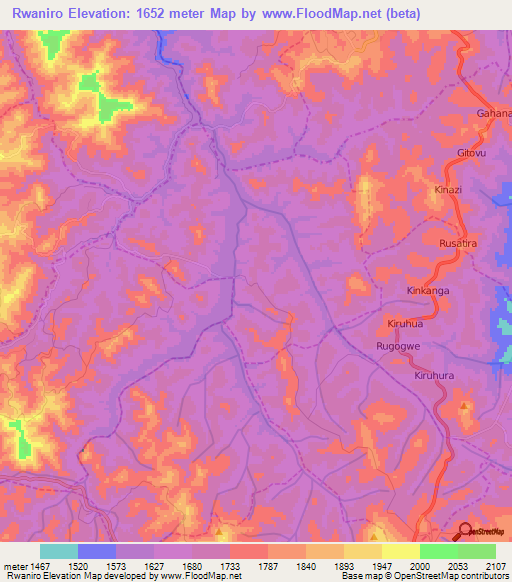 Rwaniro,Rwanda Elevation Map