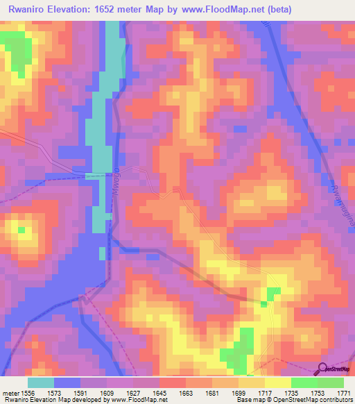 Rwaniro,Rwanda Elevation Map