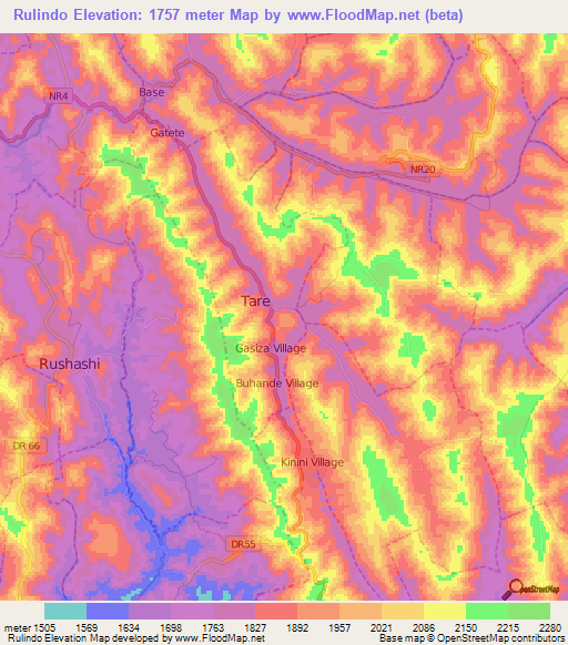 Rulindo,Rwanda Elevation Map