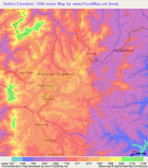 Ruhira,Rwanda Elevation Map