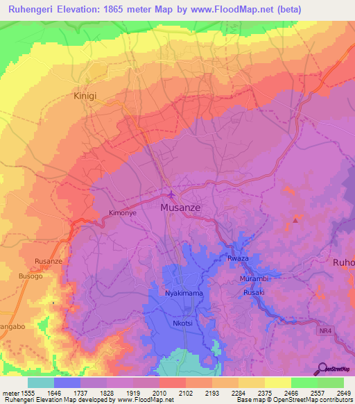 Ruhengeri,Rwanda Elevation Map