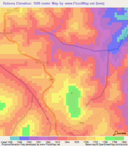 Rubona,Rwanda Elevation Map
