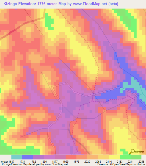 Kizinga,Rwanda Elevation Map