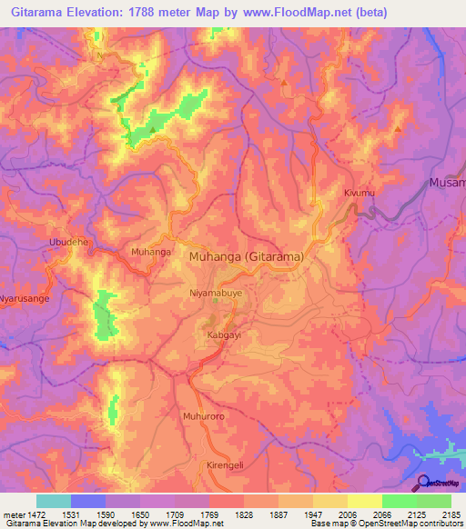 Gitarama,Rwanda Elevation Map