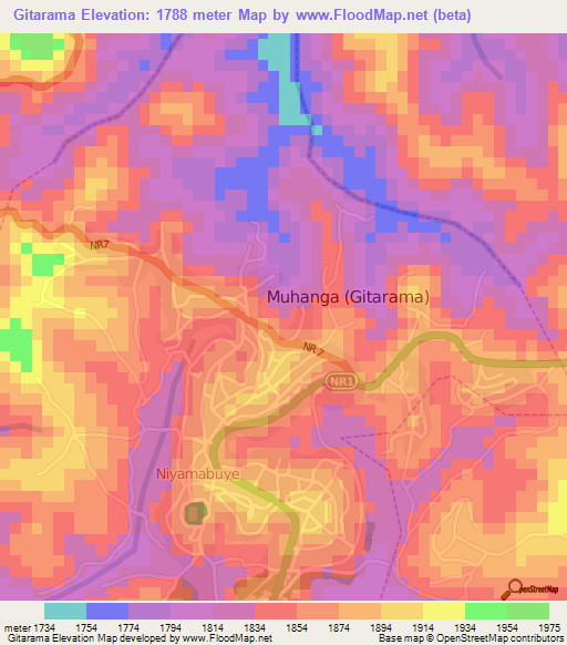 Gitarama,Rwanda Elevation Map