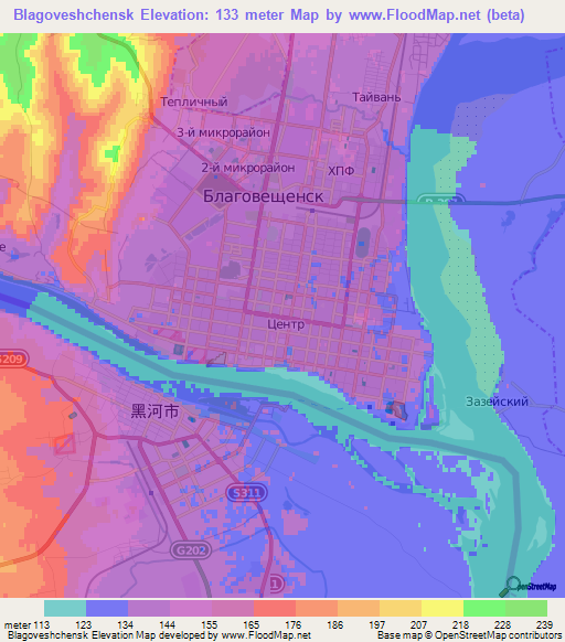 Blagoveshchensk,Russia Elevation Map