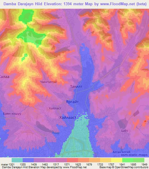Damba Darajayn Hiid,Mongolia Elevation Map