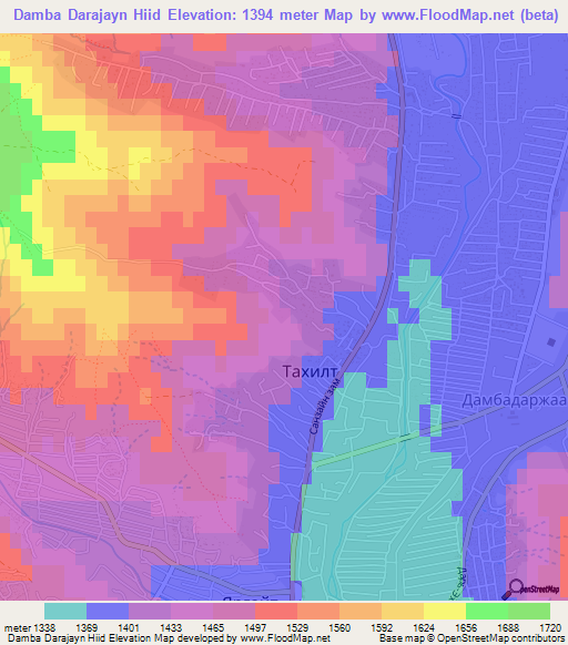 Damba Darajayn Hiid,Mongolia Elevation Map