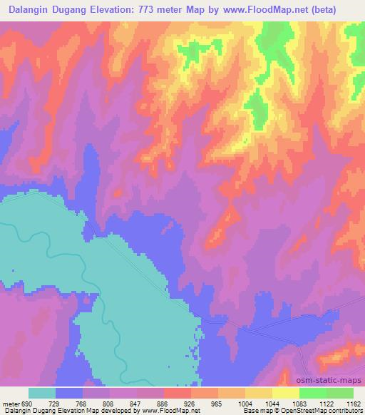 Dalangin Dugang,Mongolia Elevation Map