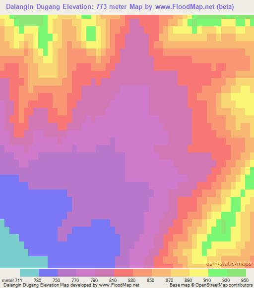 Dalangin Dugang,Mongolia Elevation Map