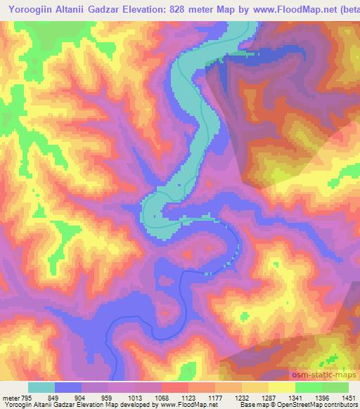 Yoroogiin Altanii Gadzar,Mongolia Elevation Map