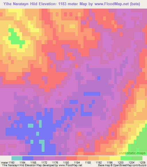 Yihe Naratayn Hiid,Mongolia Elevation Map