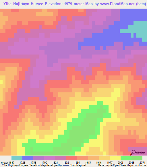 Yihe Hujirtayn Huryee,Mongolia Elevation Map