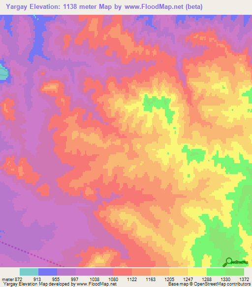 Yargay,Mongolia Elevation Map