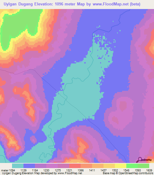Uylgan Dugang,Mongolia Elevation Map