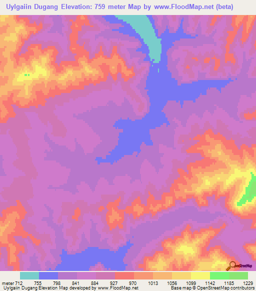 Uylgaiin Dugang,Mongolia Elevation Map