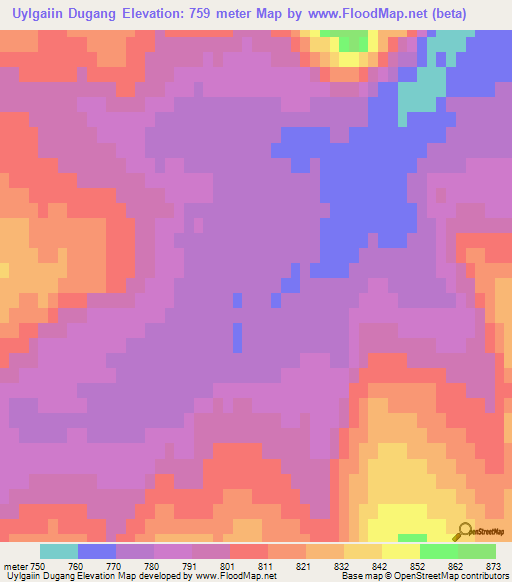 Uylgaiin Dugang,Mongolia Elevation Map