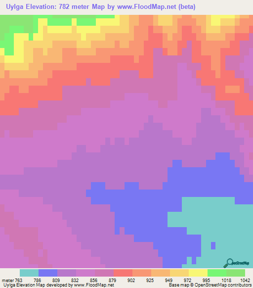 Uylga,Mongolia Elevation Map