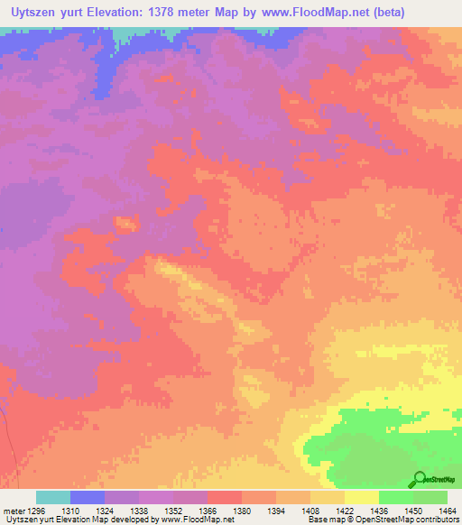 Uytszen yurt,Mongolia Elevation Map
